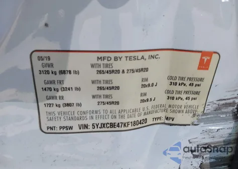 2019 Tesla Model X P100D/Performance из США, поврежденный, VIN 5YJXCBE47KF180420